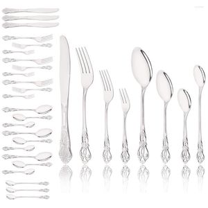 Servis uppsättningar 32 st silverbestick set Royal rostfritt stål silverskedsked gaffel kök western bordsartiklar