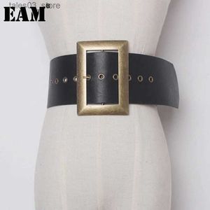 Belts Pu Leather Black Metal Big Buckle Exceed Width Belt Personality Women New Fashion All-match Spring Autumn 2023 YA59901 Q231115