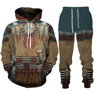 Men and Women 3D Printed Indian Native Style Casual Clothing Wolf Fashion Sweatshirt Hoodies and Trousers Exercise Suit 003
