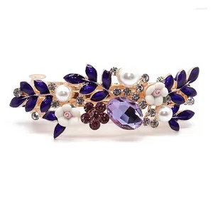 Hair Clips Trendy Jewelry Luxury Purple Crystal Women Hairclip Floral Leaf Diamante Barrette Rhinestone Pearl Girls