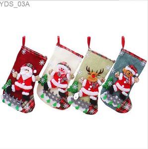 Christmas Decorations Christmas Stockings Toys Bag Santa Snowman Reindeer Bag New Year Party Cotton Linen Decorations Cartoon Candy Stockings Gift Bag YQ231116