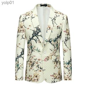 Jaquetas masculinas 2023 estilo britânico homens moda branco casual floral impressão formal blazer ternos casuais jaqueta slim fit smoking casaco para homens 5xl 6xll231115