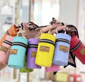 Fashion Leather Key Chains Lipstick Holder Flower Plaid Silk Scarf Nyckelringar Fluorescerande förvaringspåse Pendant Women Car Keyring Ring Fashion Jewelry Accessories