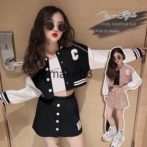 Conjuntos de roupas Meninas Saias Ternos Outono Loungewear Crianças Uniforme de Beisebol Jaqueta + Saia Curta 2 Pcs Outfits Estilo Coreano JK Crianças Roupas Conjuntos J231020