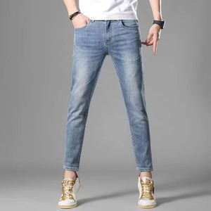 Designer jeans men's and women's khaki pants washed blue jeans European and American style elastic wear resistant fabric casual pants