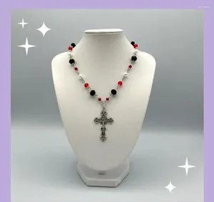 Pendant Necklaces Stunning Red Cross Necklace Black Gothic Statement Rosary Style Grunge Women Jewelrye Y2k