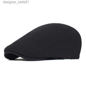 Bérets 2023 Hommes bérets Mode Béret Coton Couleur Unie Soft Top Casual Beanie Rétro Littéraire Avant Casquette Peak Cap Pilote Chapeau CadeauL231115