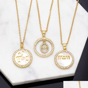 Pendant Necklaces Round Shell Letter Mom Necklace Female Gold Plated Cubic Zirconia Pendant Jewelry Mothers Day Gift Drop Delivery Jew Dhgbg