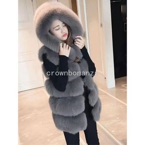 Women's Fur Autumn Winter Women Coat Mid Length Vest Hooded Thickened Warm Clothing Female