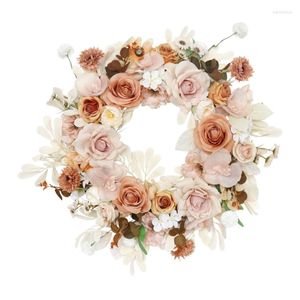 Decorative Flowers P82E Retro Rose Wreath Simulation Garland Ornament Crafts For Indoor Outdoor Garden Year Decoration