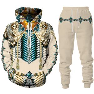 Män och kvinnor 3D -tryckt indisk infödda stil Casual Clothing Wolf Fashion Sweatshirt Hoodies and Trousers tränar kostym 007