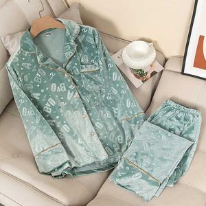 Women's Sleep Lounge Kvinna Velvet 2st Pyjamas Set Sleepwear Autumn Winter Velor Trouser Suits Nightwear Loose Casual Home Clothes Lounge Wear ZLN231115