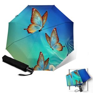 Paraplyer Creative Auto Open Close Travel Paraply Pongee Anti-UV Floral Folding Aluminium Eloy Butterfly Paraguas Rain Tools