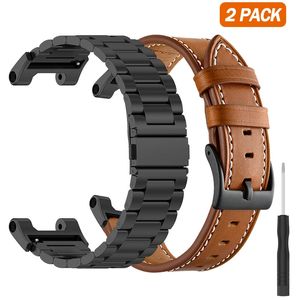 Watch Bands 2Pack Metal StrapLeather for Amazfit T Rex 2/T REX Pro Watch Band Bracelet For Amazfit T-Rex 2/T-Rex Pro Stainless Steel Belt 231115