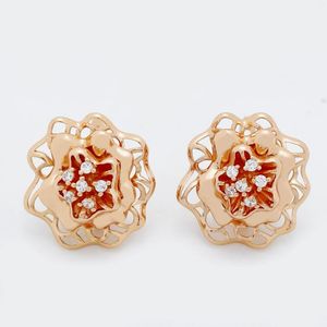 Dangle Earrings 585 Rose Gold Blooming Flower Luxury Women Elegant Wedding Engagement Beautiful Fine Fashion Jewelry