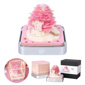 Kalender 3d 2024 Sakura Tree Pink Tear Away With LED Light Art Memo Pad Creative Diy Decoration Xmas Birthday Present 231114