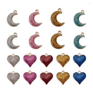 Colares Pingente Pandahall 36 Pcs Coração Lua Liga Esmalte Pingentes Com Glitter Pó Metal Encantos Para Colar Pulseira Jóias Fazendo