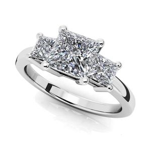 3 pedras corte princesa Moissanite diamante e safira em 14k 18k amarelo branco ouro alianças de casamento para mulheres