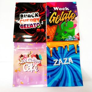 Uchwyty przychylne Zaza Gelato Hologram White Gumbo Mylar Bag 3.5 gram zamek zapach zapach Gumb sherbypz wiśniowe stoki wapienne