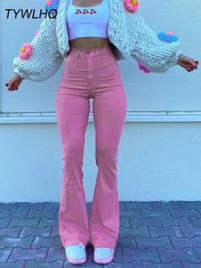 Damskie dżinsy streetwear y2k flared dżinsy kobiety wysokie talia 90. moda różowa rozciąganie workowate worki dżinsy szerokie nogi eleganckie dżinsowe spodnie 231115
