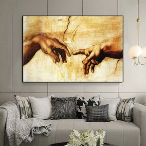 Famous Art The Creation Of Adam Paintings On The Canvas Wall Art Posters And Prints Hand to Hand Art Pictures Home Hotel Decor