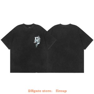Designer modekläder Mens Tes Tshirt representerar staty av gudinna Liquid Metal R Letter Printing Washable Old Loose Short Sleeve T-shirt Trendy