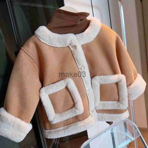 Jackets 2023 Winter Children Baby Girls Jacket Plus Velvet Thick Pocket Hairy Spliced Toddler Girls Coat Warm Fashion Kids Girls Jacket J231115