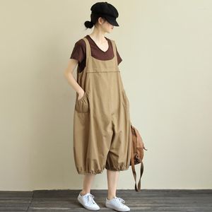 Kvinnors byxor Kvinnor Rompers 2023 Summer Ladies Casual Clothes Lose Linen Cotton Jumpsuit ärmlös Backless Play -overaller Y120