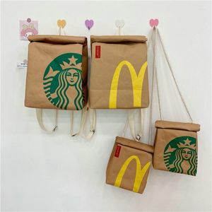 French Bags Capacity Storage Messenger Packaging Handbag Large Cartoon Student Schoolbag Funny Backpack Women's Canvas Cute Fries Dltw