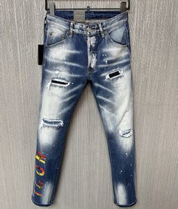 Dsq coolguy jeans män jeans klassiska svarta jeans hip hop rock moto casual design rippade nödställd mager denim cyklist dsq2 jeans