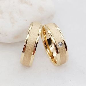 Bröllopsringar Bröllopsringar för män och kvinnor handgjorda unika designer matt 24k guldpläterade smycken älskares par ring 231114