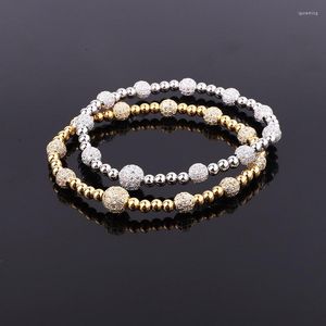 Strand Design Beads Bracelet 18K Gold Plated Stainless Steel Beaded CZ Pave Ball Elastic Women Jewelry Gift