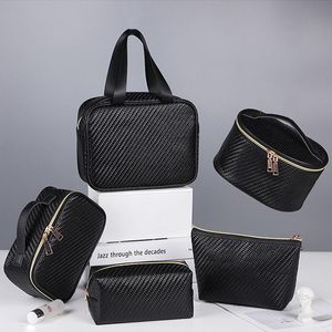 Storage Bags Women Cosmetics Bag Fashion Black Carbon Fiber Waterproof Travel Woven Wash Large-Capacity Cosmetic Pouch SuppliesStorage