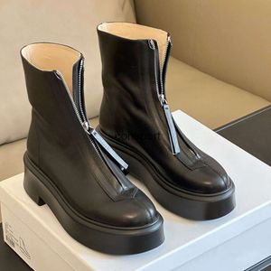 Designer Radläderplattformen blixtlås ankelstövlar mode Martens Knight Combat Booties Luxury Boots For Women Gril Black White Brown