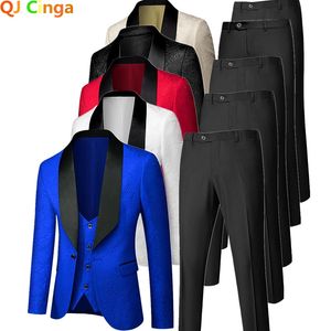 Abiti da uomo Blazer Blu royal Abito da uomo 3 pezzi Giacca Pantaloni Gilet Abito da cerimonia nuziale Set Alla moda Slim Terno Masculino Bianco Rosso S-5XL 231115