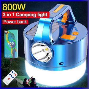 Camping Lantern 800 Watt Portable Solar Power Camping Light USB RECHAREBLEABLE Ficklight Tent Lamp Camp Lanterns Emergency Lights for Outdoor Q231116