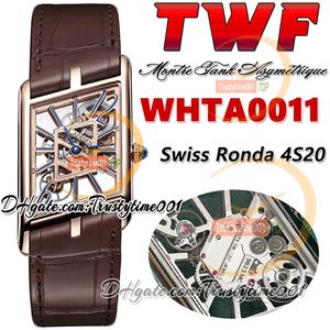 TWF TW0011 SWISS RONDA 4S20クォーツメンズウォッチモントレアジメトリユニセックスウォッチローズゴールドケーススケルトンダイヤルブラウンレザーストラップスーパーエディションTrustyTime001Watches