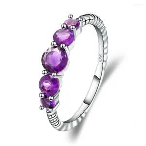 Cluster Rings Gem's Ballet 1.28Ct Natural Amethyst Gemstone Stackable Ring For Women Wedding Band 925 Sterling Silver Fine Jewelry