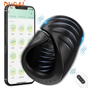 Vibratorer Bluetooth Male Masturbator Penis Training Vibrator App Fjärrkontroll Fördröjning Cock Ring Glans Trainer Sex Leksaker för män Vuxna18 231115