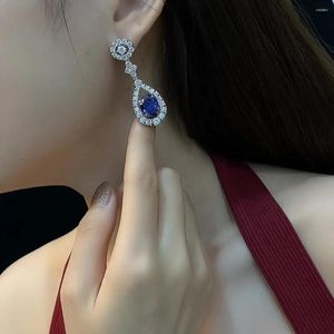 Orecchini a bottone Tendenza moda S925 Argento intarsiato 5A Zircone blu Tanzanite Temperamento semplice Tutto-fiammifero Donna Lungo