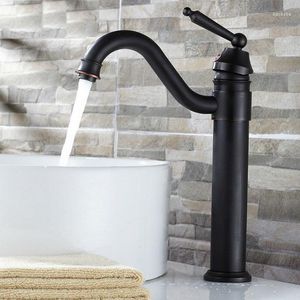 Badrumsvänkskranar svart mässingskran 360 Swivel pipolja gnuggas brons fåfänga mixer tap washbasin kranar thg027