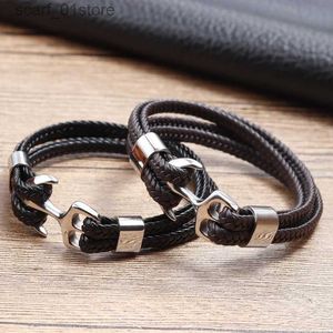 Chain 2018 Fashion Stainless Steel Anchor Bracelet Men Black Braided Cowhide Leather Rope Bracelets Wr Punk Charm JewelryL231115