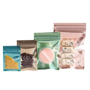 Multicolor Resealable Zip Mylar Sacos de armazenamento de alimentos Saco de embalagem de plástico Bolsas de um lado transparente Bibsu