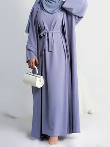 Ethnic Clothing 2 Piece Abaya Slip Sleeveless Hijab Dress Matching Muslim Sets Plain Open Abayas for Women Dubai Turkey African Islamic Clothing 230414