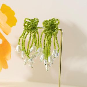 Hoop Earrings Fashion Green Color Stud For Women Crystal Bead By Hand Made Girls Love