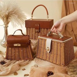 Storage Bags Mori Rattan Leather Handle Wedding Bridesmaid With Hand Gift Basket Picnic Box