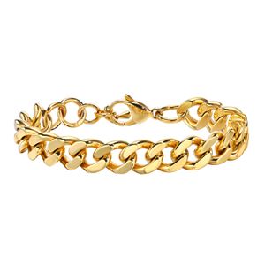 Rostfritt stål kvinnors mens 18k guldpläterad trottoarkedjelänk armband 12mm tjockt 8.3 tum n843