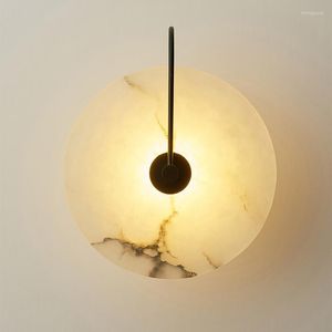 Wall Lamp Round Marble Stone LED Bedroom Beside Light Living Room Surface Mounted Sofa Foyer Background Lights Home Decor