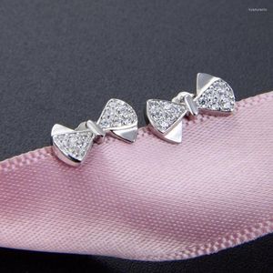 Studörhängen Bow Zircon Style Glam Fashion Good Jewerly For Women 2023 Gåva i 925 Sterling Silver Super Deal