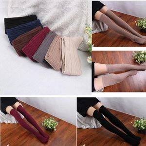 Women Socks Winter Warm High Thigh Tights Over Knee Stockings Knit Cotton